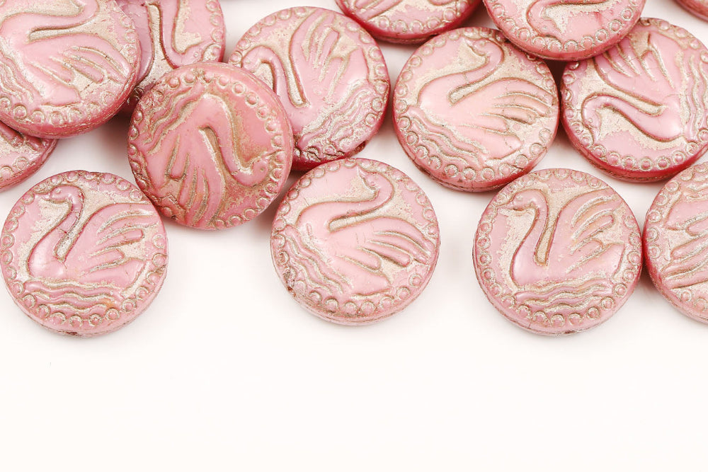 Swan 18mm Milk Pink With Rose Gold 1-Hole Czech Beads