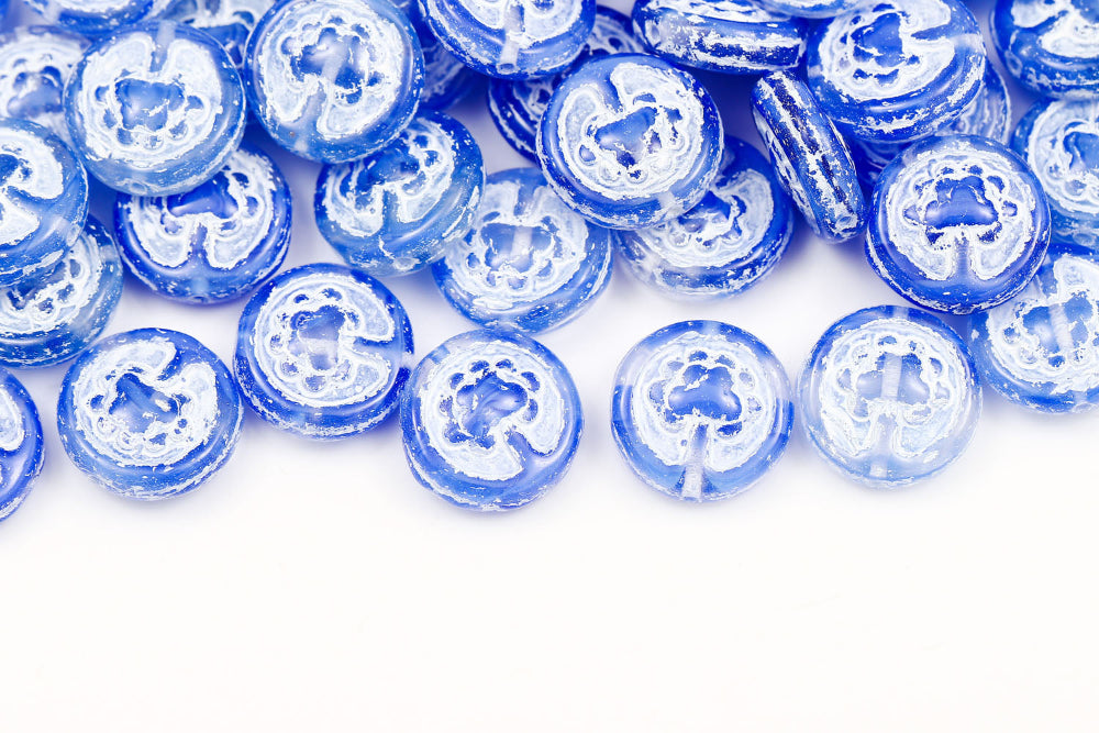 Lucky Tree 14mm Translucent Sapphire Mixed With White 1-hole Czech Beads