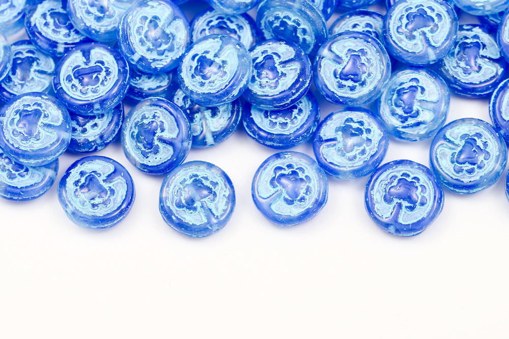 Lucky Tree 14mm Translucent Sapphire Mixed With Blue 1-hole Czech Beads