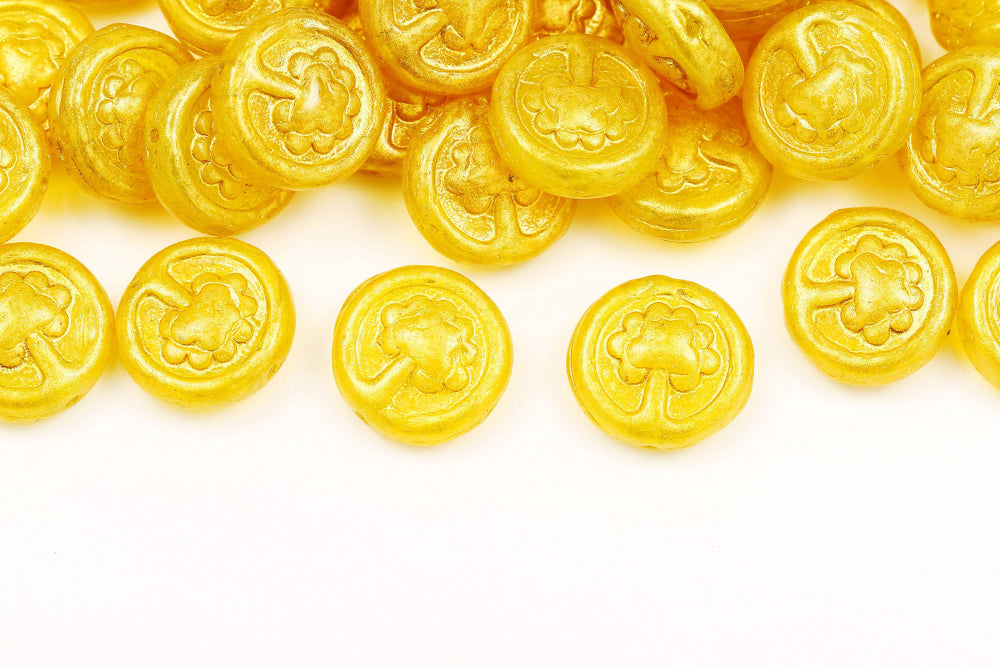 Lucky Tree 14mm Lt.Yellow Gold Powder 1-hole Czech Beads