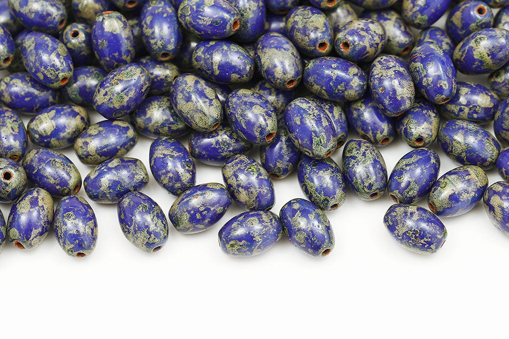 Olive 9×6mm Opaque Blue Travertin 1-hole Czech Beads