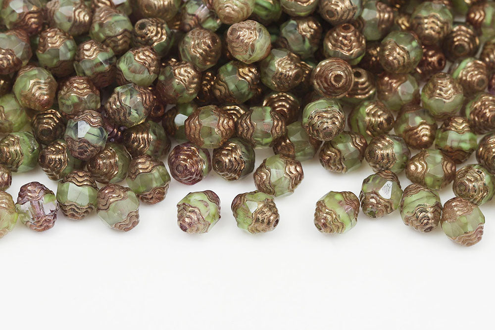 Firepolished Prop 8×6mm Crystal Green Mixed Violet Luster Czech Beads