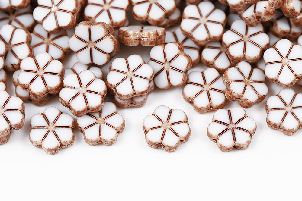 Flowers 10mm Chalk Copper Finish 1-Hole Czech Beads