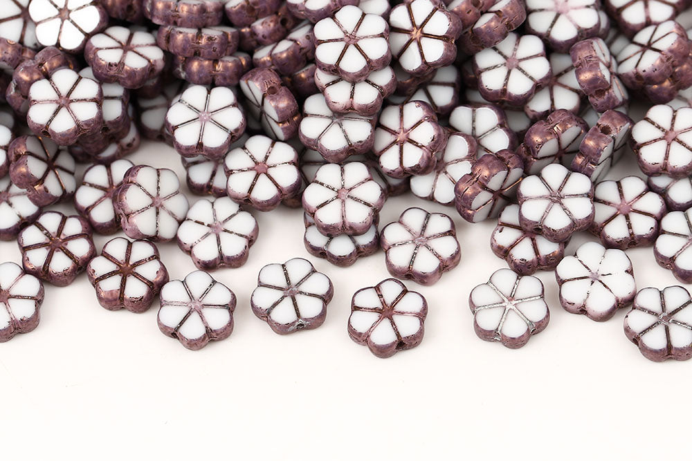 Flowers 10mm Chalk Violet Luster 1-Hole Czech Beads