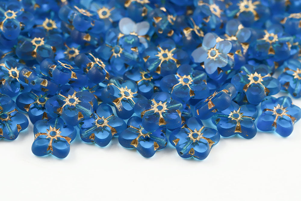 Flowers 14×12mm Dark Aqua With Gold Matt 1-Hole Czech Beads