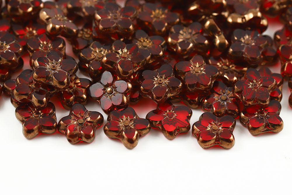 Flowers 14×12mm Siam Violet Luster 1-Hole Czech Beads