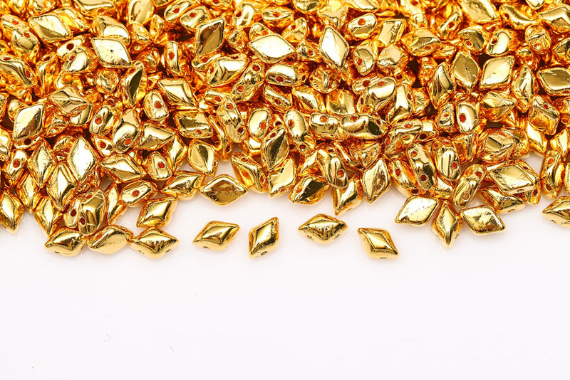 Gemduo 8×5mm Plated Gold 2-Hole Czech Beads