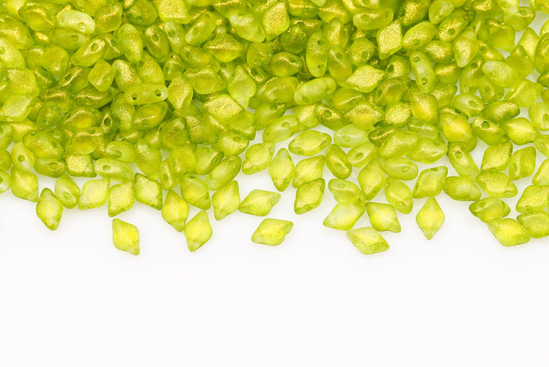 Gemduo 8×5mm Crystal Frozen Peridot Matt 2-Hole Czech Beads