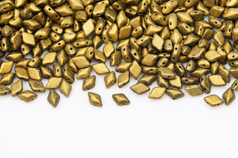Gemduo 8×5mm Metallic Suede Gold 2-Hole Czech Beads