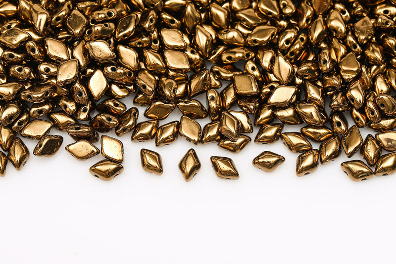 Gemduo 8×5mm Jet Gold Bronze 2-Hole Czech Beads