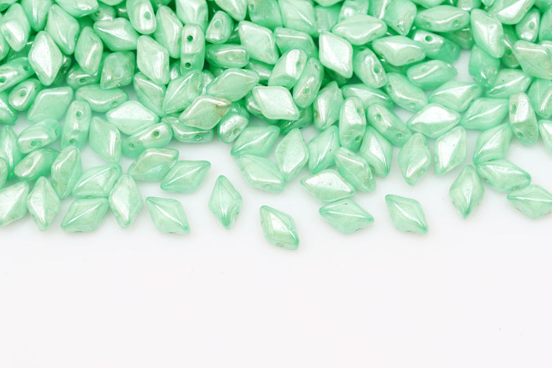 Gemduo 8×5mm Opal Green Aqua White Luster 2-Hole Czech Beads