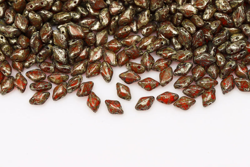Gemduo 8×5mm Hyacinth Picasso 2-Hole Czech Beads
