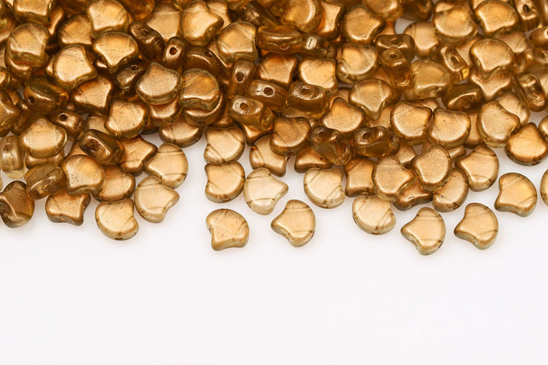 Ginko 7.5×7.5mm Halo Champagne 2-Hole Czech Beads
