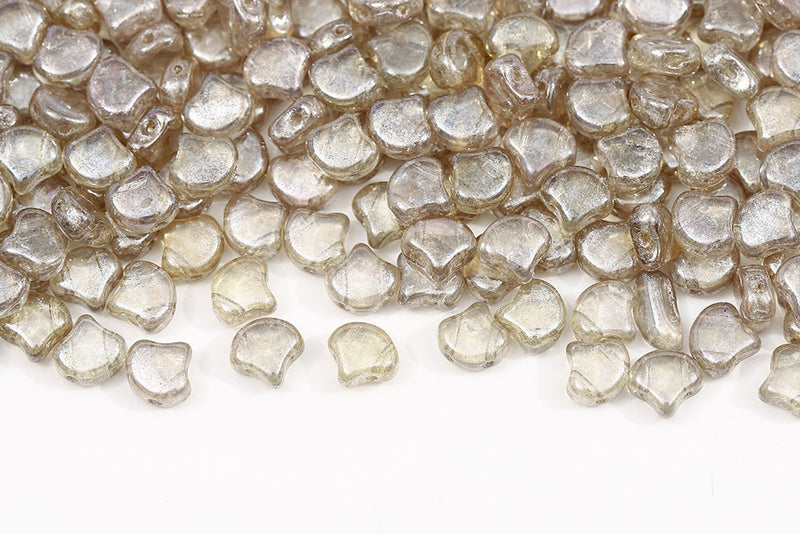 Ginko 7.5×7.5mm Crystal Gleam White Glaze 2-Hole Czech Beads
