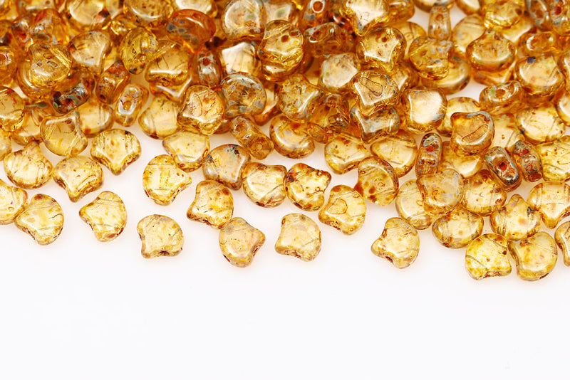 Ginko 7.5×7.5mm Crystal Travertin Dark 2-Hole Czech Beads