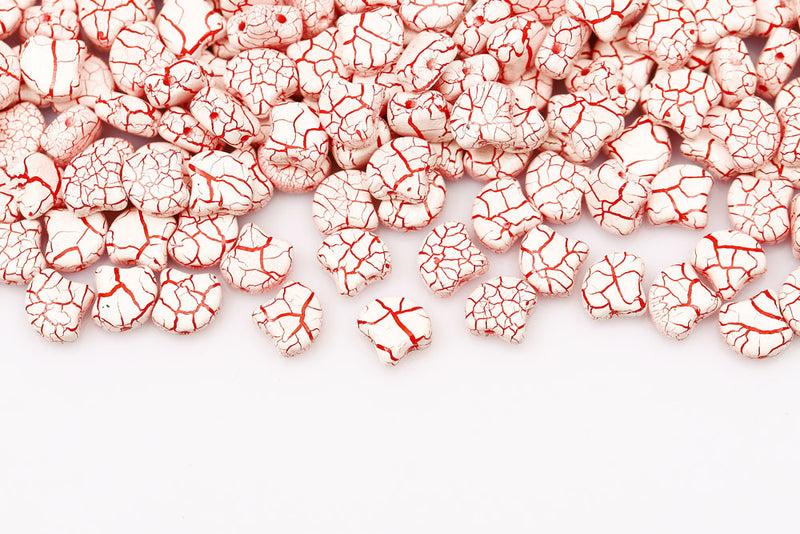 Ginko 7.5×7.5mm Ionic White/red 2-Hole Czech Beads