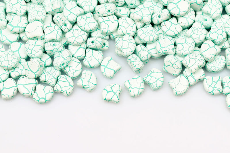 Ginko 7.5×7.5mm Ionic White/green 2-Hole Czech Beads