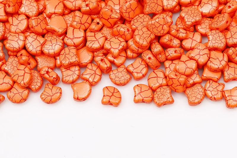 Ginko 7.5×7.5mm Ionic Orange/dark Red 2-Hole Czech Beads