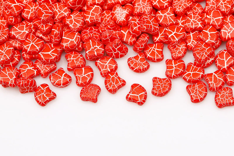 Ginko 7.5×7.5mm Ionic Red/white 2-Hole Czech Beads