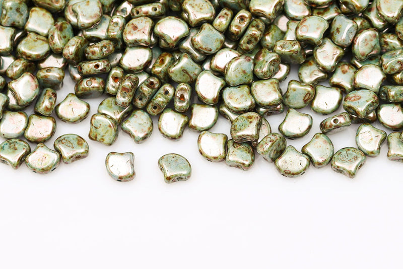 Ginko 7.5×7.5mm Chalk Blue Glaze 2-Hole Czech Beads