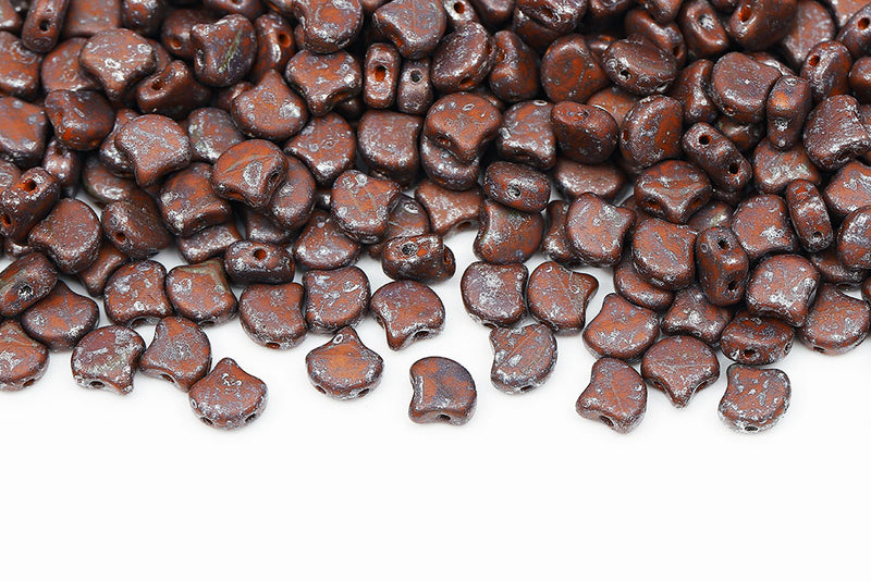 GINKO 7.5×7.5mm Opaque Chocolate Picasso Matt 2-Hole Czech Beads