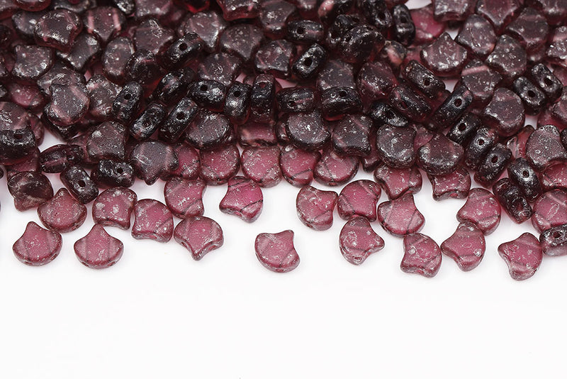 GINKO 7.5×7.5mm Amethyst Picasso Matt 2-Hole Czech Beads