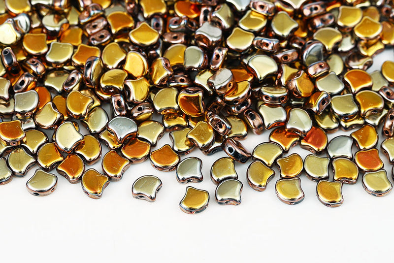 GINKO 7.5×7.5mm Jet Full Gold Capri 2-Hole Czech Beads