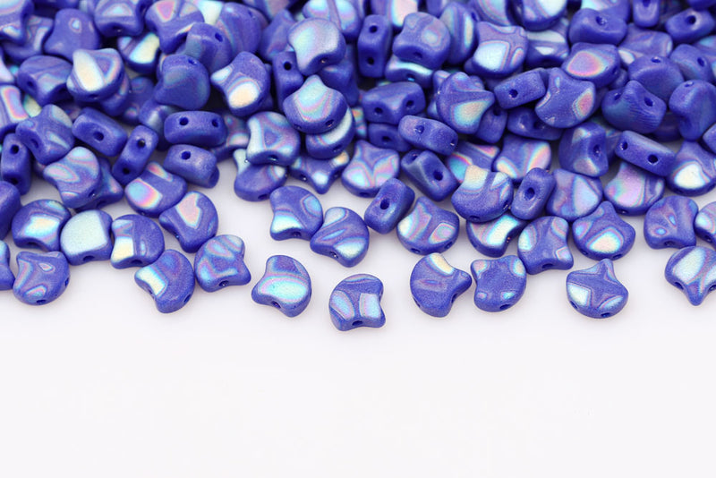 Ginko 7.5×7.5mm Opaque Blue Mat Full Ab Batik 2-Hole Czech Beads