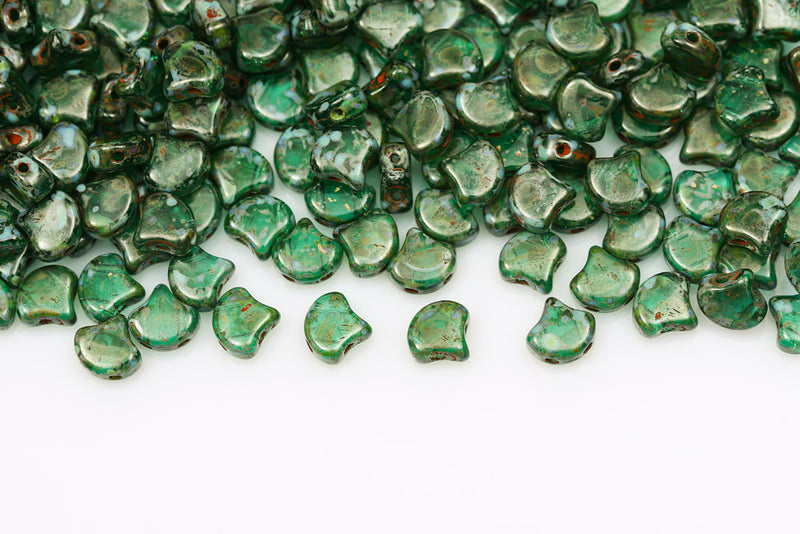 Ginko 7.5×7.5mm Emerald Travertin Dark 2-Hole Czech Beads