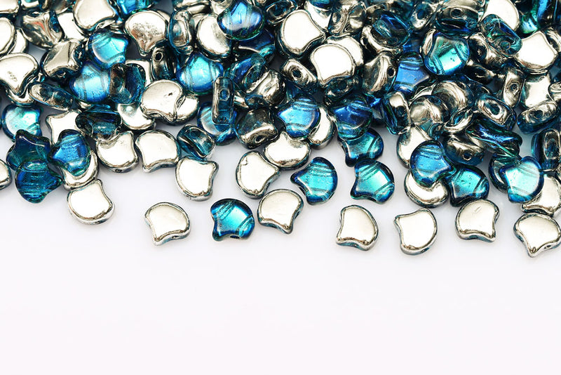 GINKO 7.5×7.5mm Aquamarine Petroleum 2-Hole Czech Beads