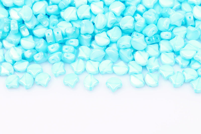 Ginko 7.5×7.5mm Opal Aqua 2-Hole Czech Beads