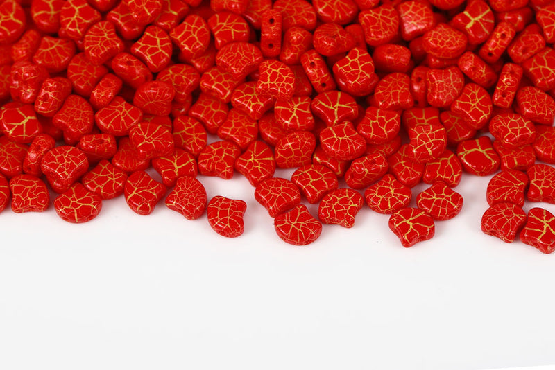 Ginko 7.5×7.5mm Ionic Red/yellow 2-Hole Czech Beads