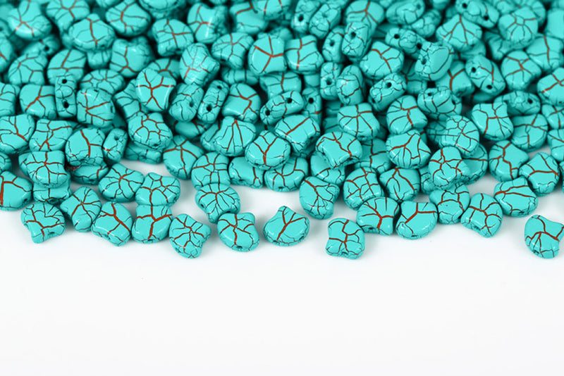 Ginko 7.5×7.5mm Ionic Turquoise Green/brown 2-Hole Czech Beads