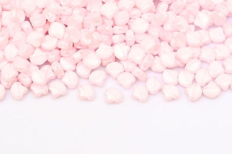 Ginko 7.5×7.5mm Opal Pink 2-Hole Czech Beads