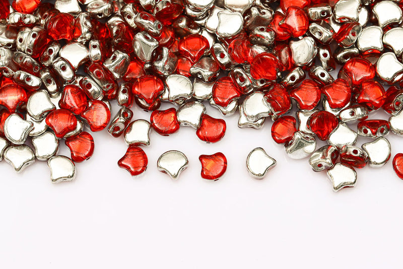 Ginko 7.5×7.5mm Backlit Ruby 2-Hole Czech Beads