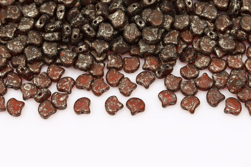 GINKO 7.5×7.5mm Ruby Rembrandt Matt 2-Hole Czech Beads