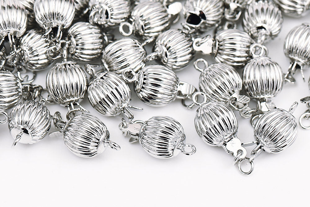 Gold Plated 16x8mm Round Corrugated Melon Box Push Clasp