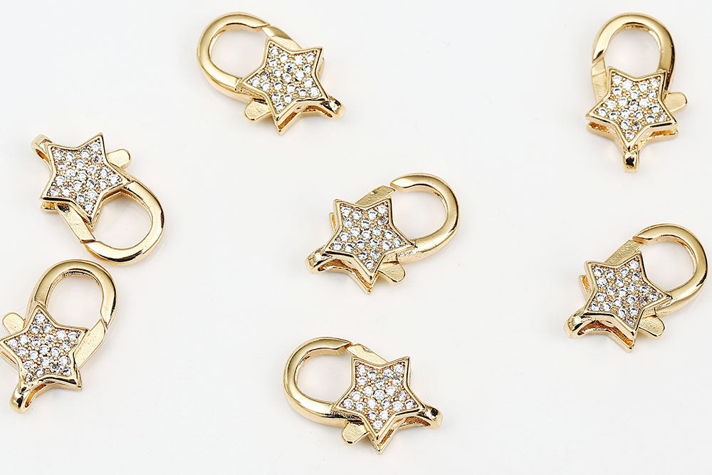 Gold Plated 19x11mm Rhinestone Star Lobster Clasp