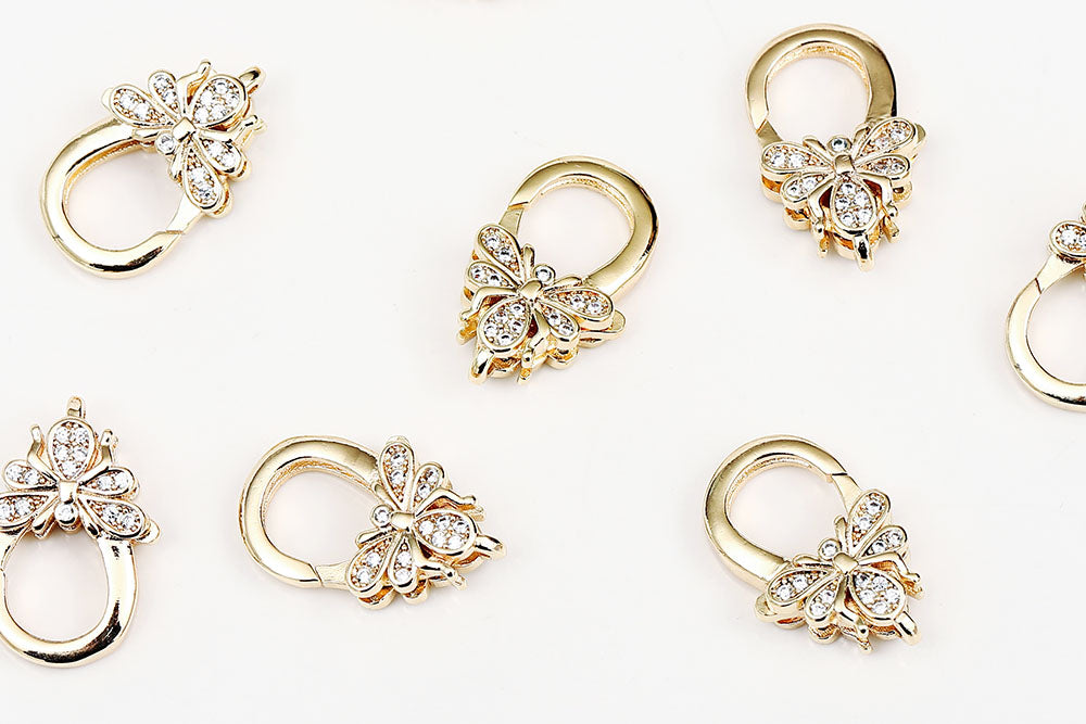 Gold Plated 19x12mm Rhinestone Bee Lobster Clasp