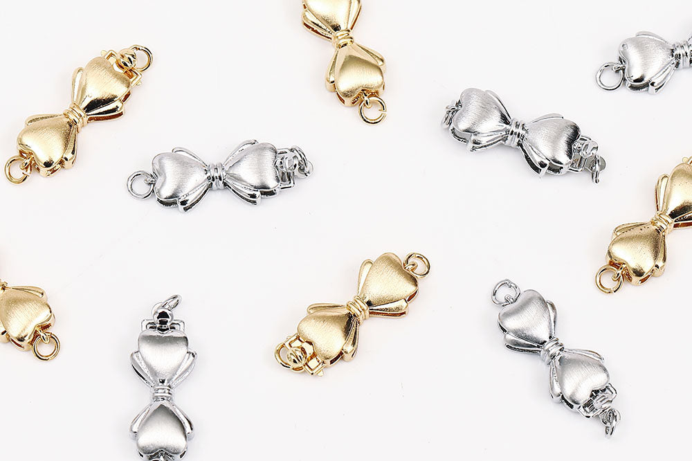 Gold Plated 20x8mm Brushed Bow Box Push Clasp