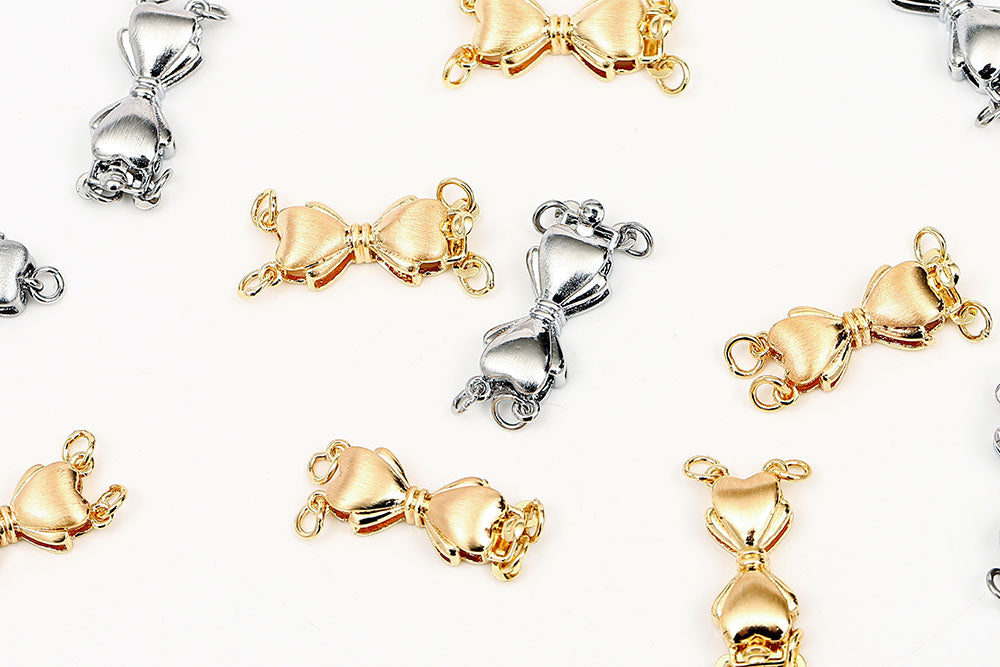 Gold Plated 20x8mm Brushed Bow Box Push Clasp 2 Strand