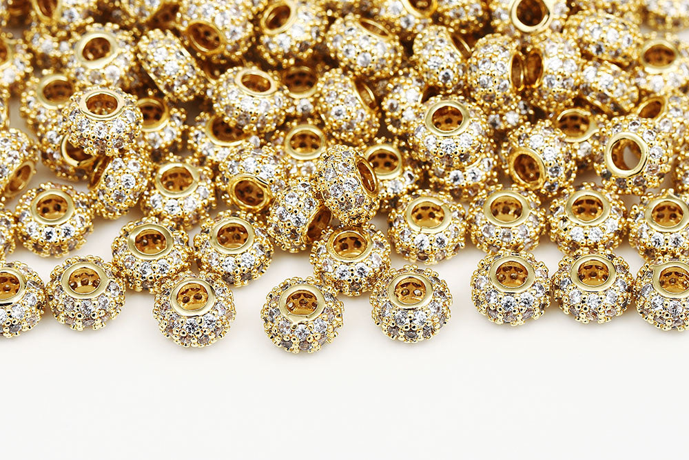 Gold Plated 8x4mm Rhinestone Donuts Metal beads