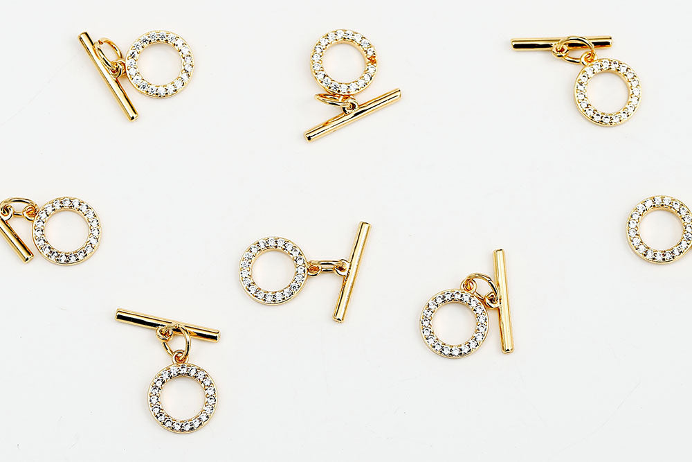 Gold Plated 9mm Rhinestone Toggle Clasp