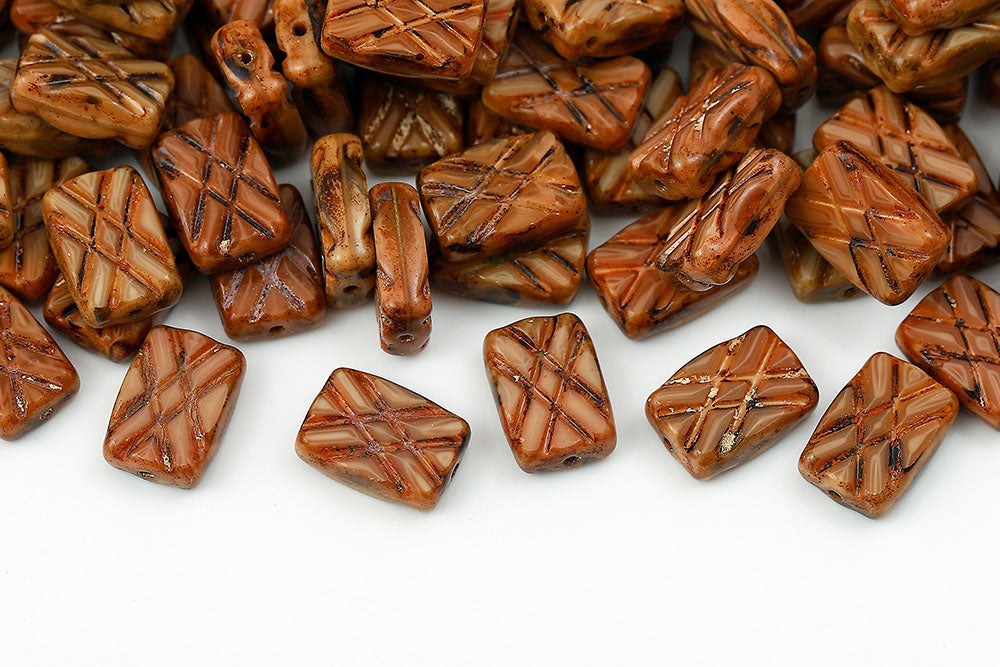 Grid Rectangle 12×8mm Opal Brown Travertin 1-Hole Czech Beads