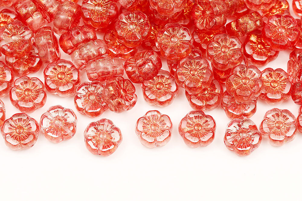 Hawaiian Flowers 10mm Frozen Padparadscha Matt 1-Hole Czech Beads