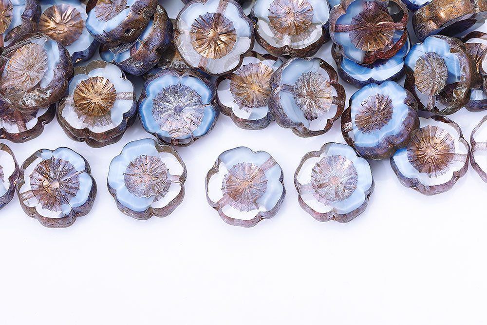 Hawaiian Flowers 14×14mm Crystal Blue Mixed Violet Luster 1-Hole Czech Beads