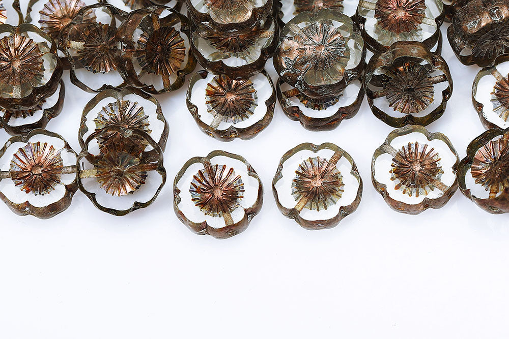 Hawaiian Flowers 14×14mm Crystal Brown Luster 1-Hole Czech Beads