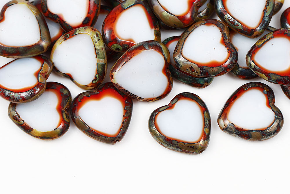 Heart 16×15mm Chalk Red Mixed Picasso 1-Hole Czech Beads