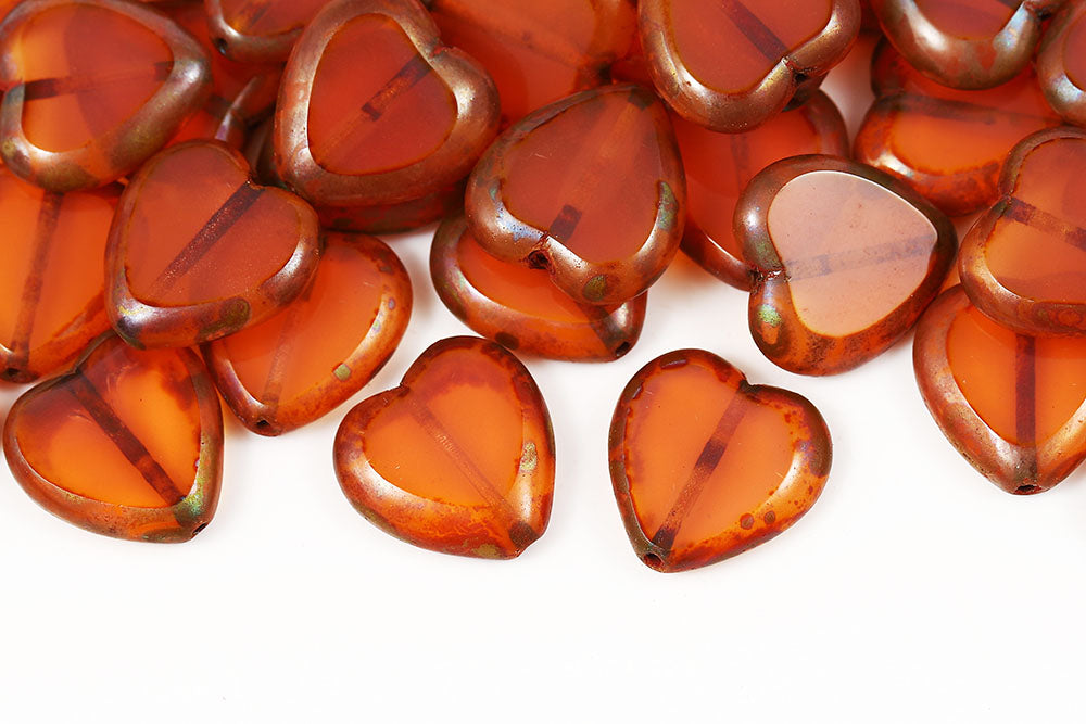 Heart 16×15mm Opal Peach Picasso 1-Hole Czech Beads