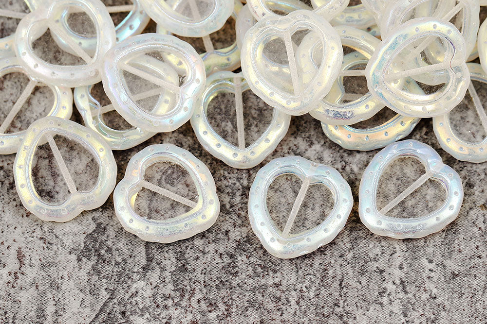 Heart 18mm Crystal AB Full 1-Hole Czech Beads